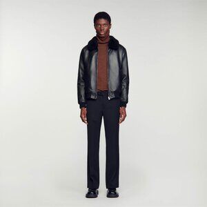 Sandro Black Leather Jacket (removable fur collar)